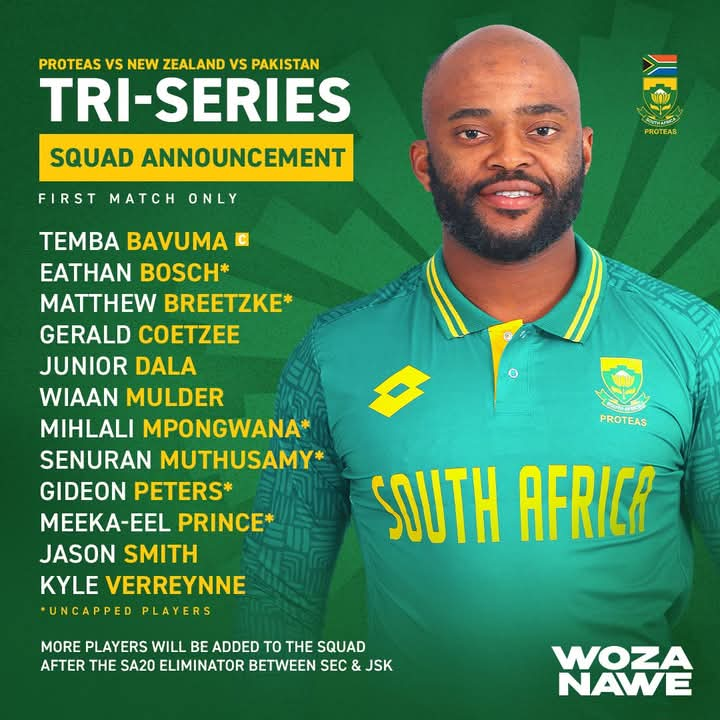 South Africa Names Weakened Squad for ODI Tri-Series Opener